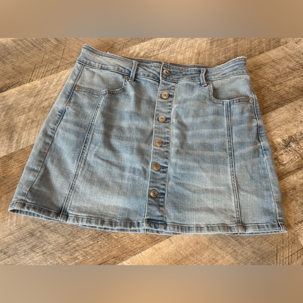 American Eagle Outfitters Washed Denim Button Fly Mini Skirt